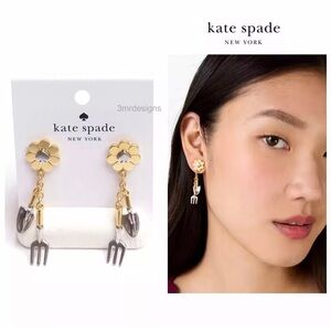 NWT Kate Spade♠️GARDEN GLAM TOOLS 12-K Matte Gold/Silver Plated Drop Earrings